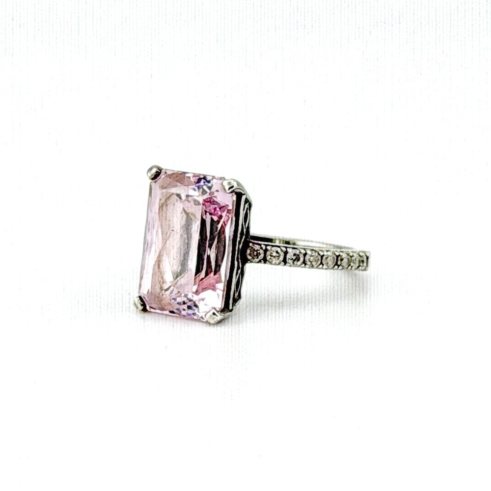 Statement Sterling Silver Pink Emerald Cut 8ct CZ Cocktail Ring Size 7
